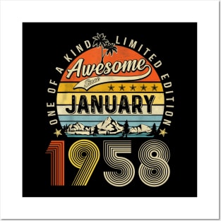 Awesome Since January 1958 Vintage 65th Birthday Posters and Art